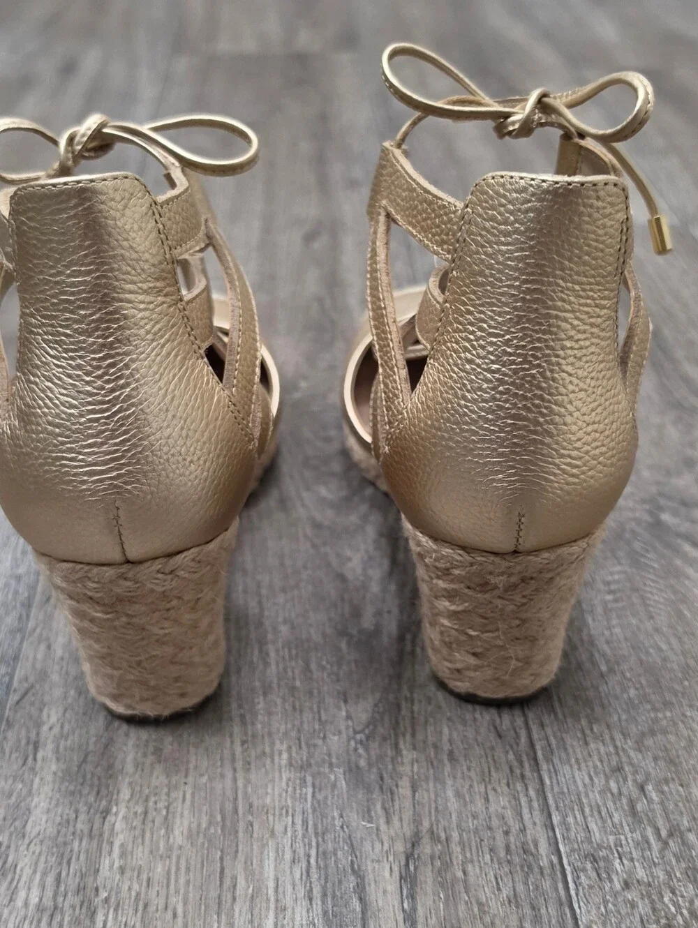 Vionic Metallic Gold Lace-Up Wedge Sandals-Size 7.5